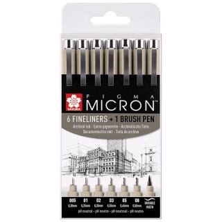 Σετ Μαρκαδοροι μηχανικου σχεδιου SAKURA Pigma Micron - brush pen - 7 τεμ