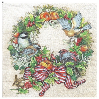Χαρτοπετσέτες  για ντεκουπάζ  Christmas Wreath with Birds  - 1 τεμάχιο