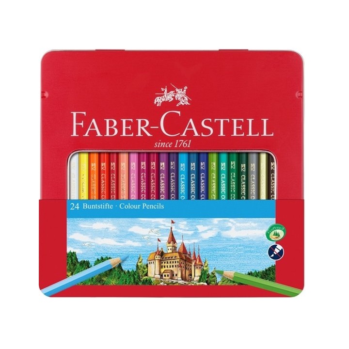 Ξυλομπογιές Faber Castell σετ 24 χρώματα σε μεταλλική θήκη με άνοιγμα